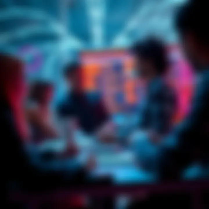 A group of people debating in a tech meeting, discussing the implications of the phrase 'we're still early' in technology.