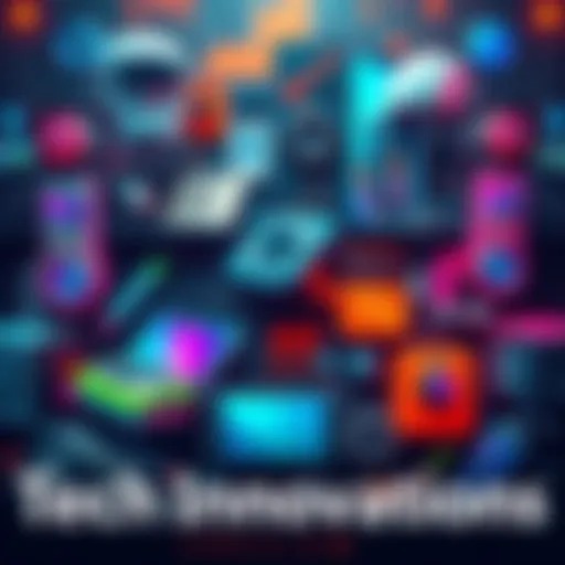 A collage of various tech gadgets, showcasing advancements like AI, robotics, and smart devices