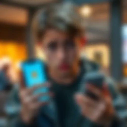 A 17-year-old looks confused and frustrated while holding a smartphone showing the Revolut app, with a looping screen displayed.