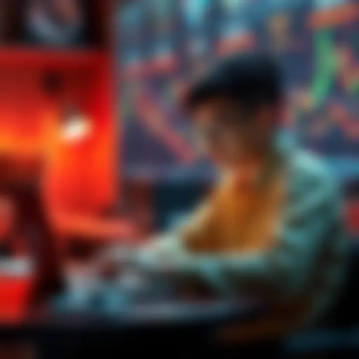 A 17-year-old sitting at a desk with a laptop, looking at cryptocurrency charts with a thoughtful expression.