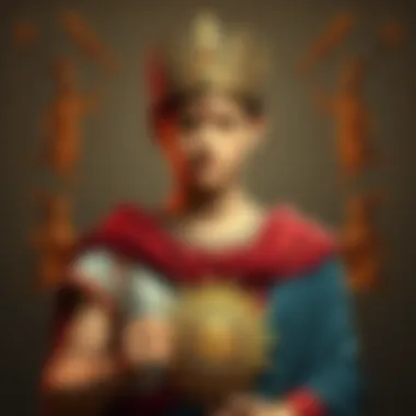 Teen Emperor Elagabalus A young emperor in Roman attire, holding a sun emblem, surrounded by symbols of traditional Roman gods, demonstrating gender nonconformity.