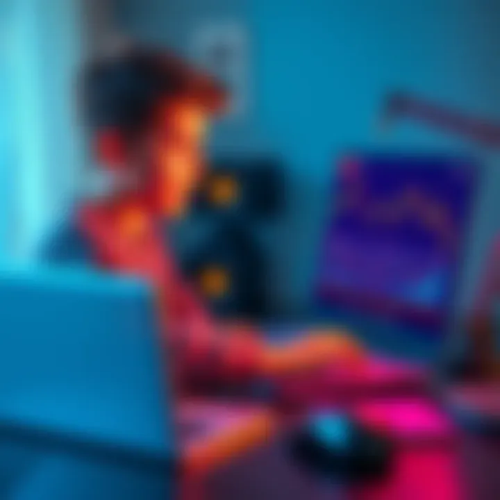 Teen Aspiring Crypto Millionaire A 16-year-old boy sitting at a desk, looking at a laptop with cryptocurrency graphs on the screen, excited about his goal to become a millionaire by 2025.