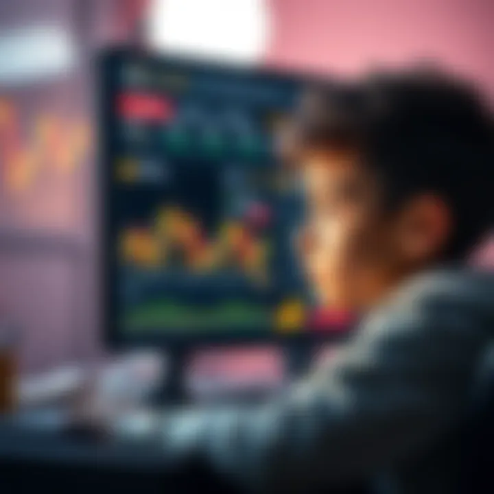 A 15-year-old boy looking at a computer screen showing Ethereum charts, pondering his investment options with a thoughtful expression.