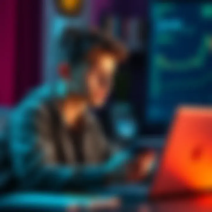 A 17-year-old boy studies cryptocurrency investment options with a calculator and laptop, pondering on Bitcoin and other coins.