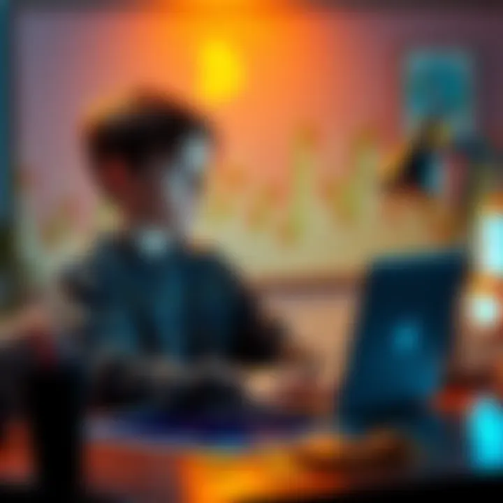 A 16-year-old boy sits at a desk with a laptop, considering his Bitcoin investment strategy while looking at charts and coins.