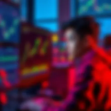 Teenager Exploring Crypto Options An 18-year-old looking at a computer screen showing various cryptocurrency graphs and coins, pondering investment choices.