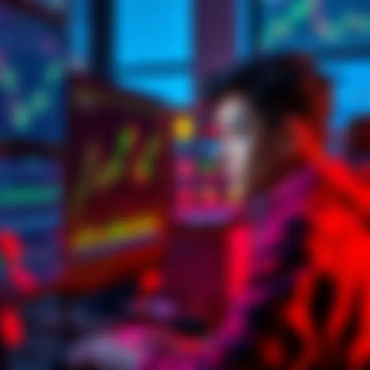 Teenager Exploring Crypto Options An 18-year-old looking at a computer screen showing various cryptocurrency graphs and coins, pondering investment choices.