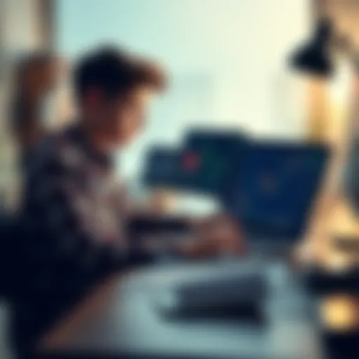 A 15-year-old boy sits at a desk with a laptop, looking stressed while reviewing trading charts and papers scattered around him, symbolizing his search for genuine trading advice after being scammed.