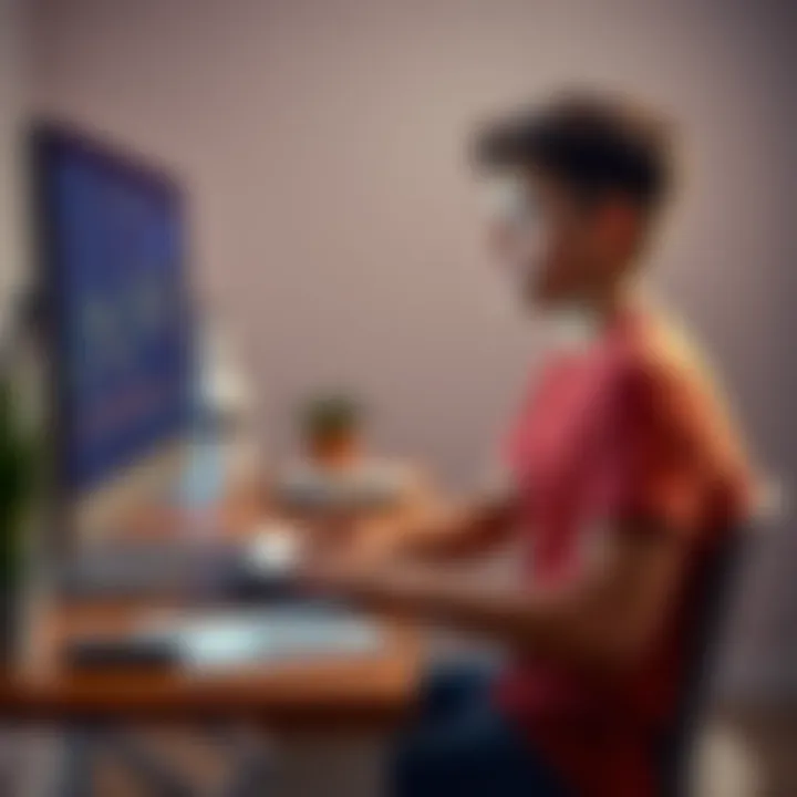 Teenager Considering Cryptocurrency Options A 17-year-old sitting at a desk, looking at a computer screen displaying cryptocurrency charts, with a notebook and a calculator nearby, contemplating a switch to different cryptocurrencies.