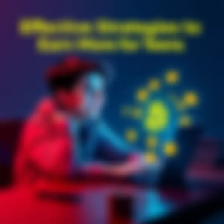 Teenager with Bitcoin A teenager sitting at a desk, looking at a laptop with Bitcoin symbols on the screen, showing excitement about earning cryptocurrency.