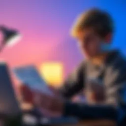 A worried teen looking at a bank statement showing an unauthorized withdrawal, with a laptop and phone in the background.