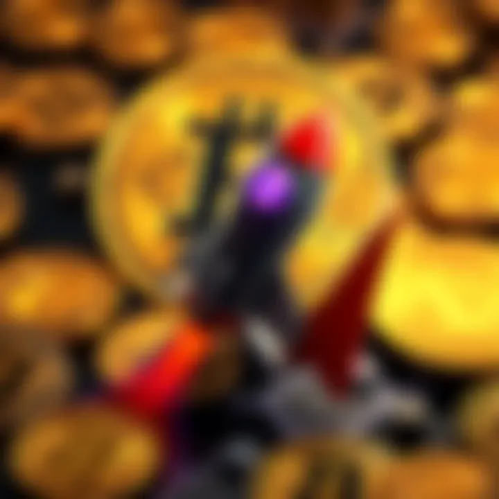 A graphic showing a rocket symbolizing the surge in Tesla's Bitcoin holdings, with Bitcoin coins in the background.