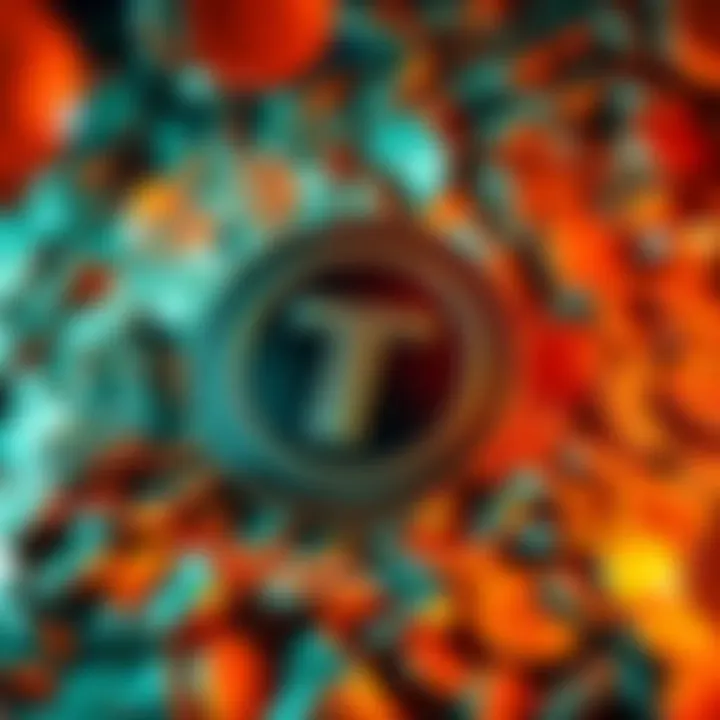 Tether logo surrounded by falling coins to represent market decline