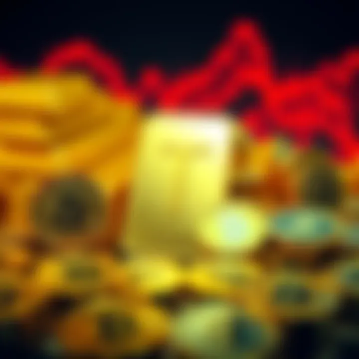 A visual representation of gold bars stacked beside digital currency symbols, illustrating Tether's gold-backed concept and financial concerns.