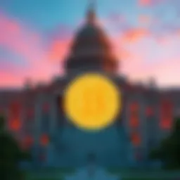 The Texas State Capitol building with a Bitcoin symbol overlay, representing new cryptocurrency legislation.