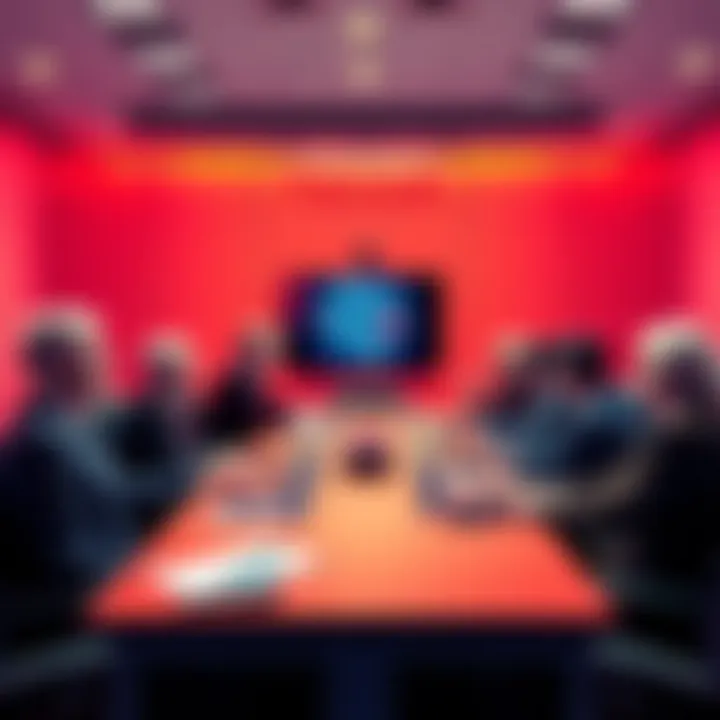A vibrant image showing Texas officials discussing economic plans and resources in a meeting room.