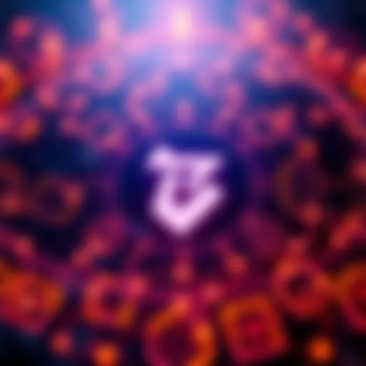 Graphic showing the Tezos logo with symbols representing speed, security, and efficiency enhancements, alongside a blockchain background