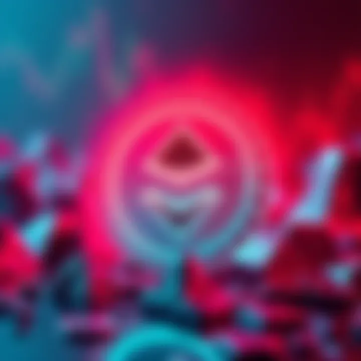 A digital representation of the Theta cryptocurrency logo against a backdrop of dwindling market sentiment, showing a downward trend in adoption talks.