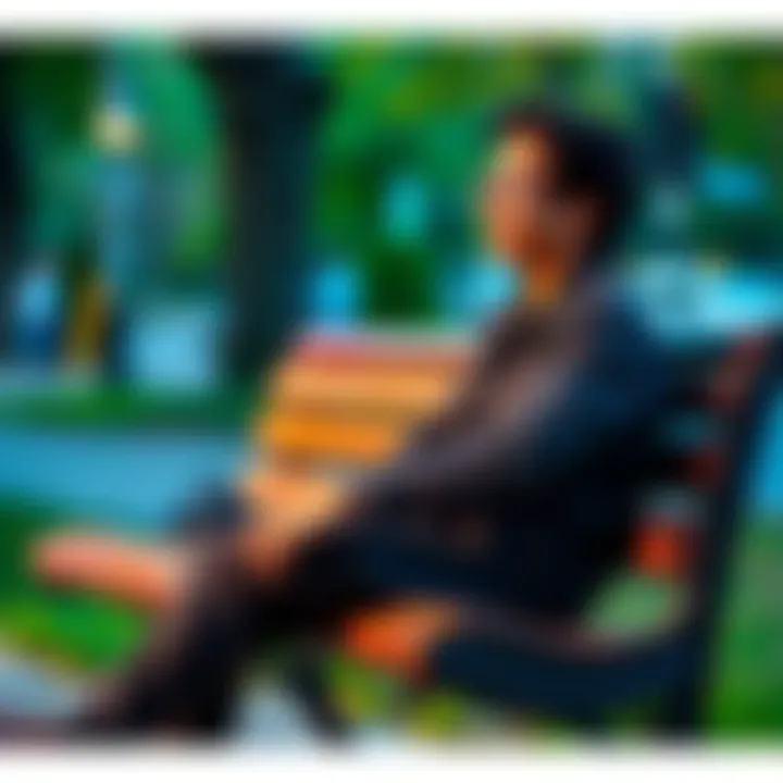 A person sitting on a park bench, smiling while reflecting on life with a light-hearted expression.