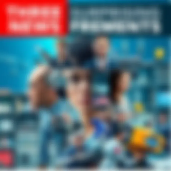 A collage representing unexpected changes in technology and social issues, showcasing diverse industries and communities.