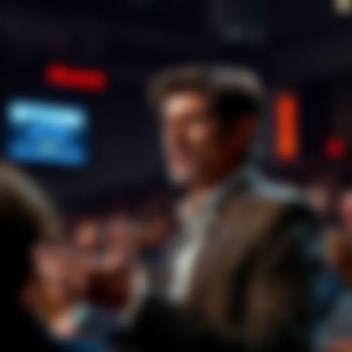 Tim Draper, a billionaire investor, discussing Bitcoin's potential in front of a crowd with a confident expression.