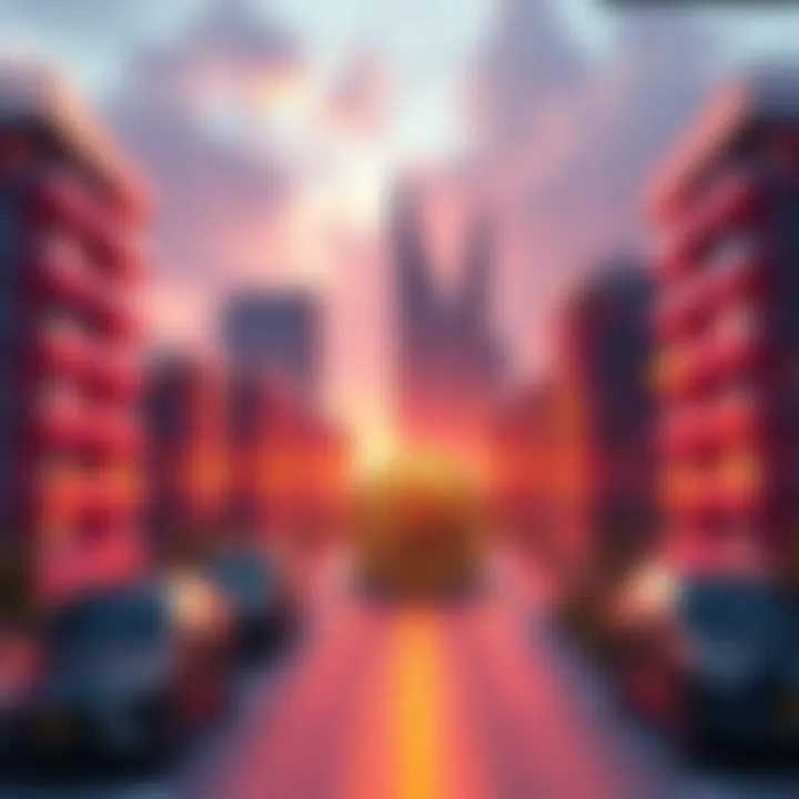 A visual representation of increasing tokenized real estate transactions on blockchain, showing buildings and digital tokens symbolizing property ownership.