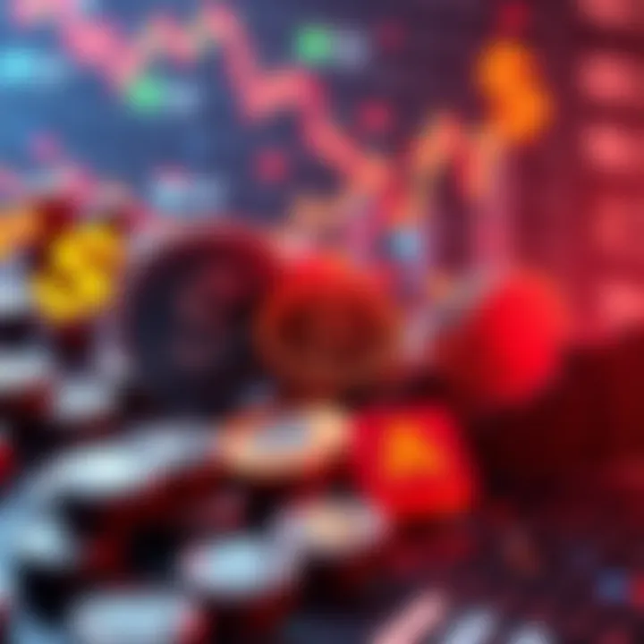 A digital representation of tokenized stocks alongside traditional financial symbols like dollar signs and charts, suggesting integration of crypto and traditional assets.