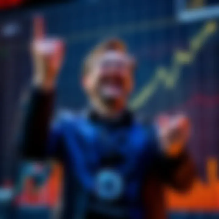 Tom Lee celebrating with a digital Ethereum coin in front of a graph showing market growth