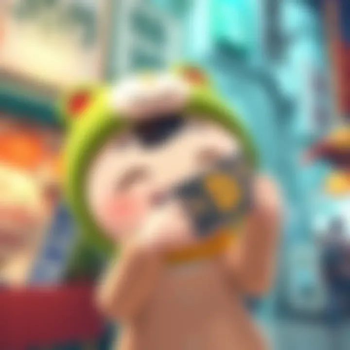 A character from Tomodachi Life holding a BitMart Card, smiling and showing excitement.