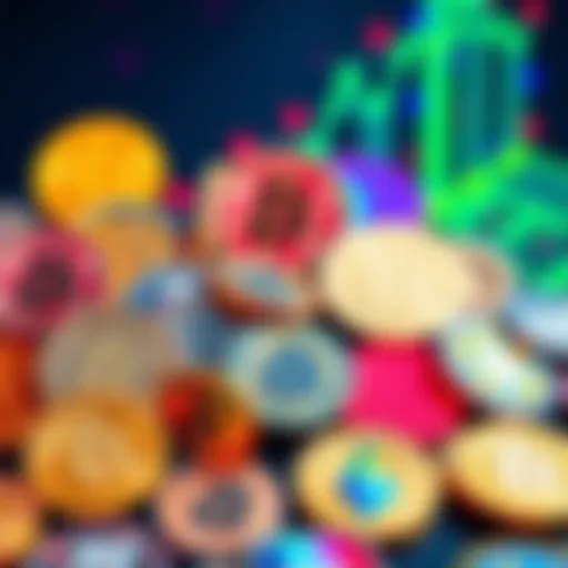 An assortment of popular cryptocurrency coins displayed, representing long-term investment opportunities in 2025.