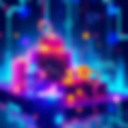 An illustration showing various decentralized exchanges with digital trading elements such as charts and graphs, representing continuous onchain trading.