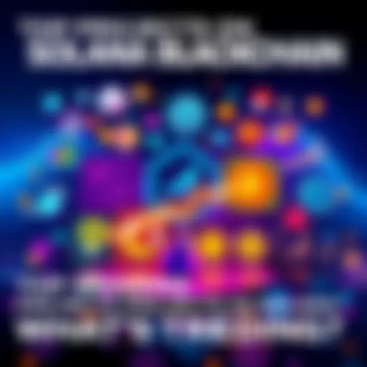 A graphic showcasing various innovative projects on the Solana blockchain, highlighting vibrant colors and modern designs to represent growth in cryptocurrency.