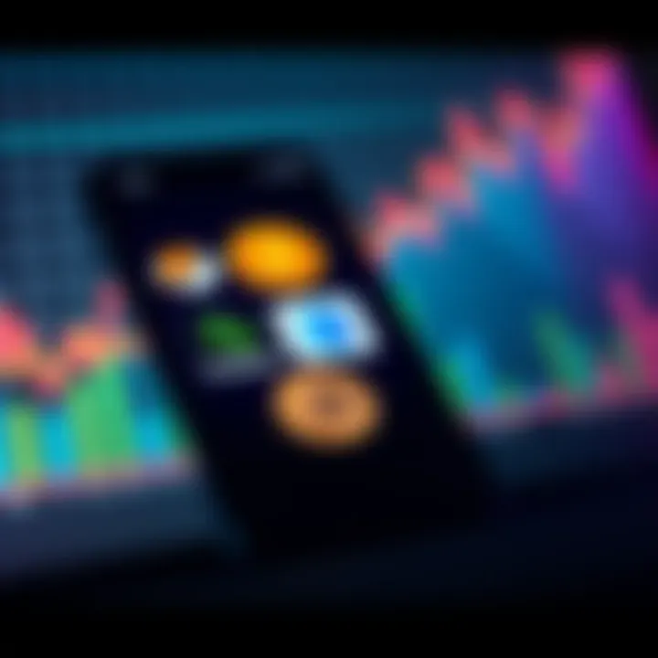 A smartphone displaying the logos of leading Bitcoin apps like Coinbase, Kraken, and Strike, with a graph showing rising Bitcoin prices in the background.