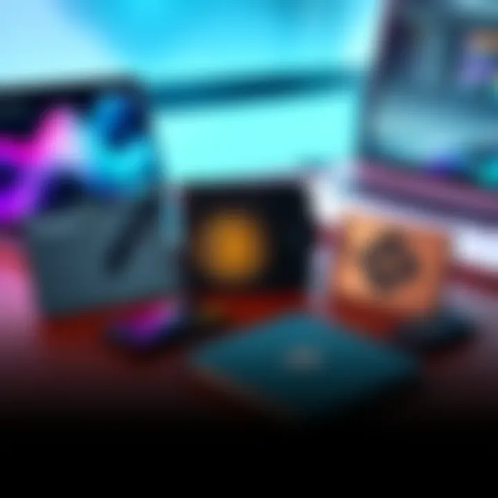 A display of Coldcard, Bitbox, and Trezor hardware wallets arranged on a table with a smartphone and a laptop in the background.