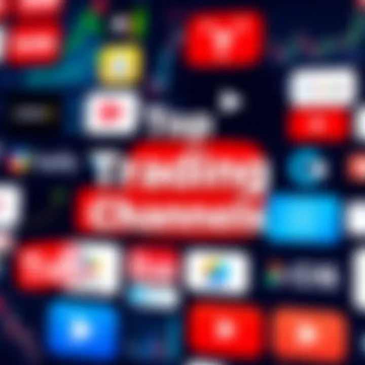 A collage of logos from popular YouTube channels focused on trading education, featuring charts and graphs in the background.