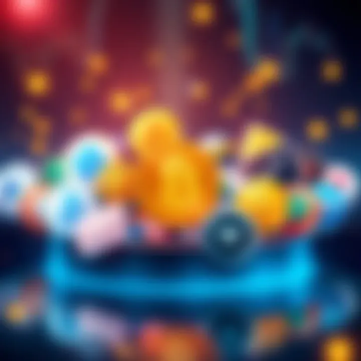 Illustration showing various cryptocurrency exchange logos with a dollar sign and low fees concept