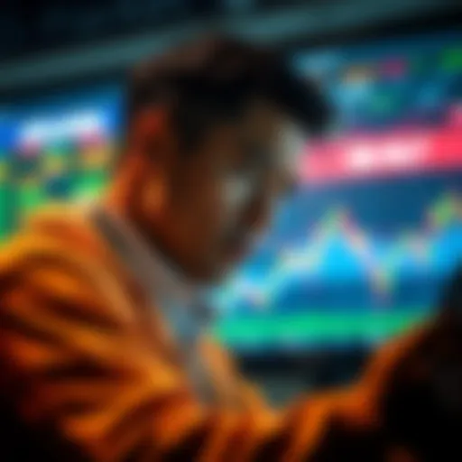 A trader looking at stock charts with a worried expression, contemplating missed opportunities and future targets.