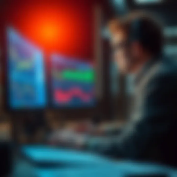 Trader analyzing market trends A trader looking at charts and graphs on a computer, concerned about market movements.