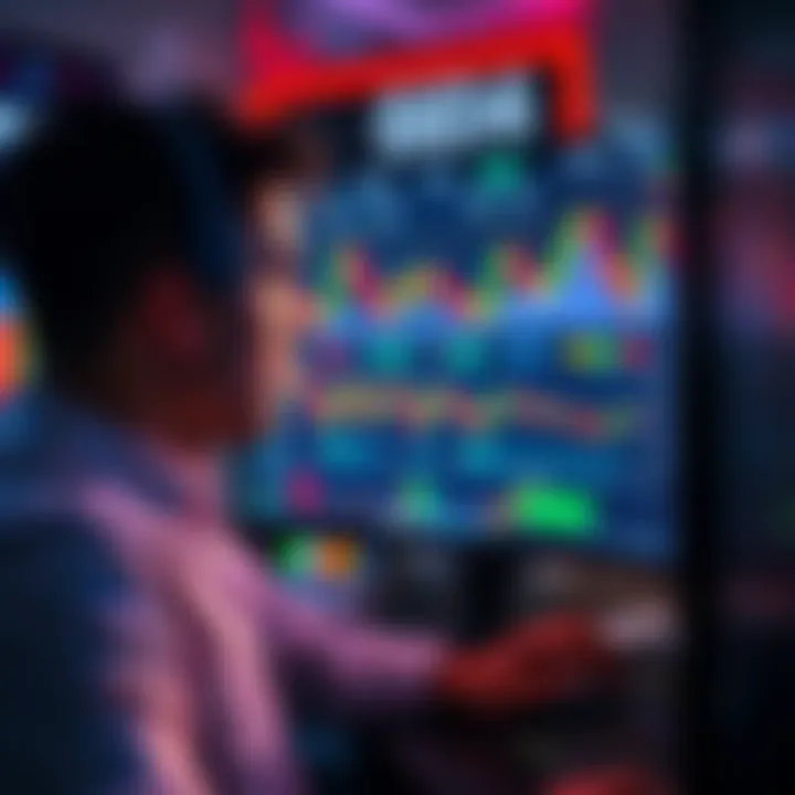 A trader looking at market charts on a computer screen, reflecting on the impact of leverage in trading after a significant liquidation event