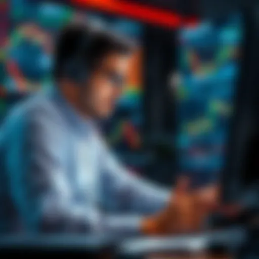 A trader looking at charts and graphs on a computer, contemplating trading strategies in a sideways market.