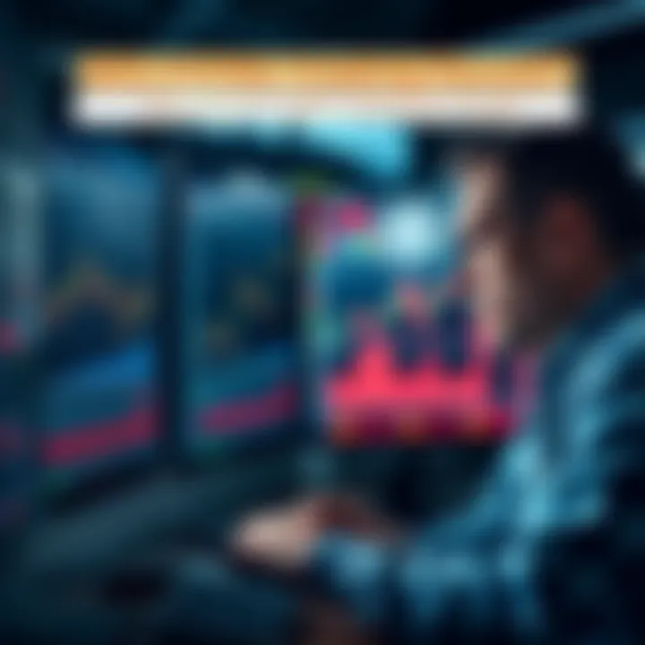 Trader Analyzing Stocks A stock trader examining financial charts and data on a computer screen, contemplating insider trading implications