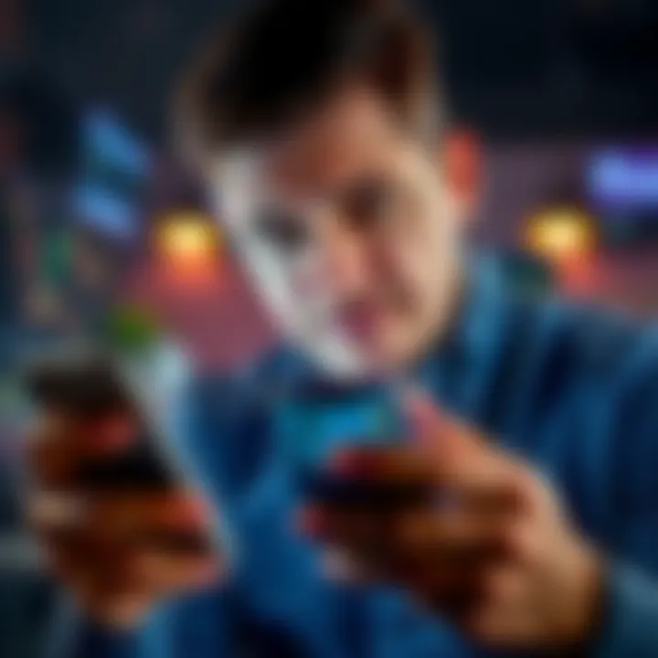 A trader looks stressed while staring at their phone, showing a trading app logout message during a crucial trade.