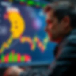 A trader feels regret while watching a Bitcoin price chart with a sudden spike, highlighting the impact of quick trading decisions.