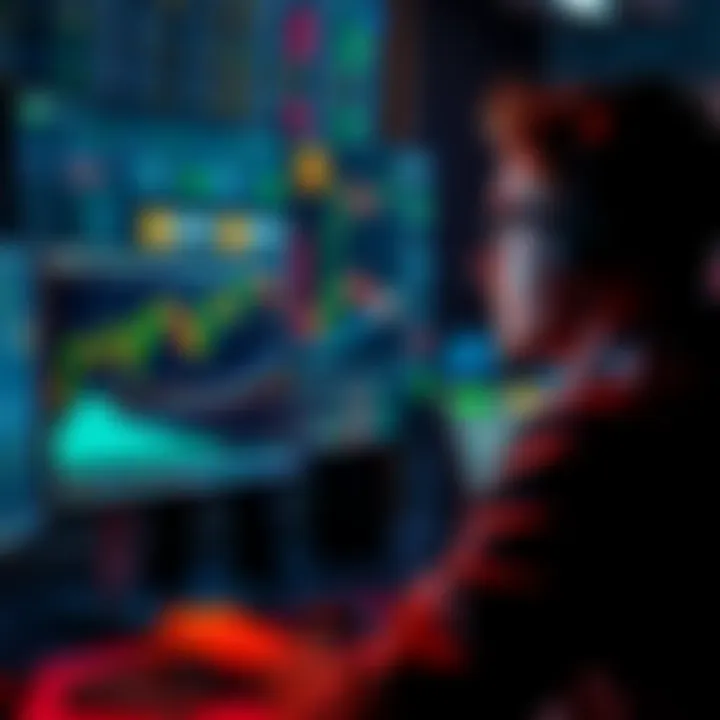 A trader analyzing charts on a computer screen, with BitMEX and Binance logos displayed on the screen.