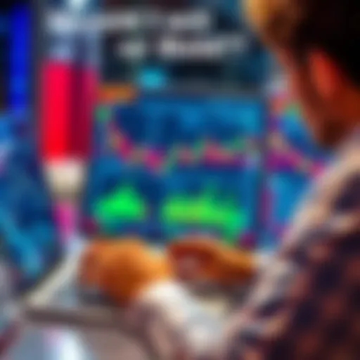 Trader considering options A person looking at trading charts on a laptop, weighing the decision to sell or hold investments, with various financial indicators displayed on the screen.