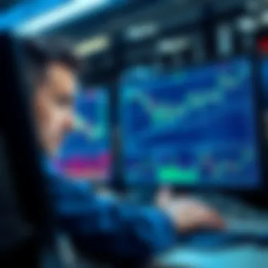 Trader looking at financial charts A trader with a worried expression analyzing financial charts on a computer screen, symbolizing the stress of a trading mistake.