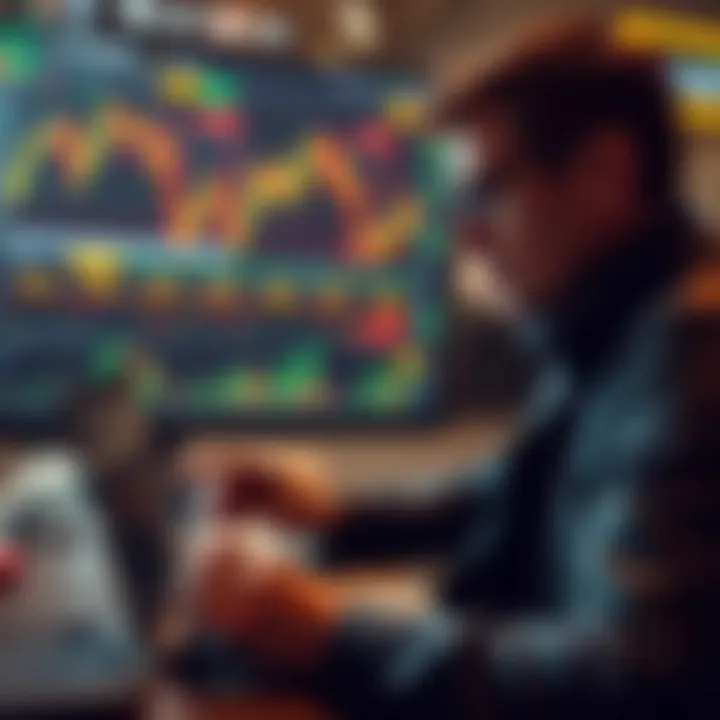 A person analyzing cryptocurrency charts on a laptop, focusing on altcoins while shorting AI stocks.