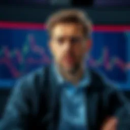Trader looking worried after closing a large short position on Bitcoin, indicating a significant financial loss, with charts showing downward trends in the background.