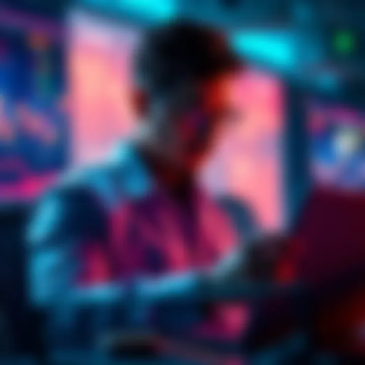 A trader looks at charts and graphs, contemplating their successes and failures in cryptocurrency trading.