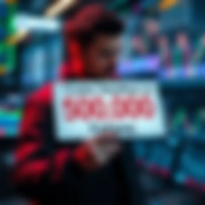 A trader holding a sign indicating the sale of 500,000 tokens while looking toward the market charts